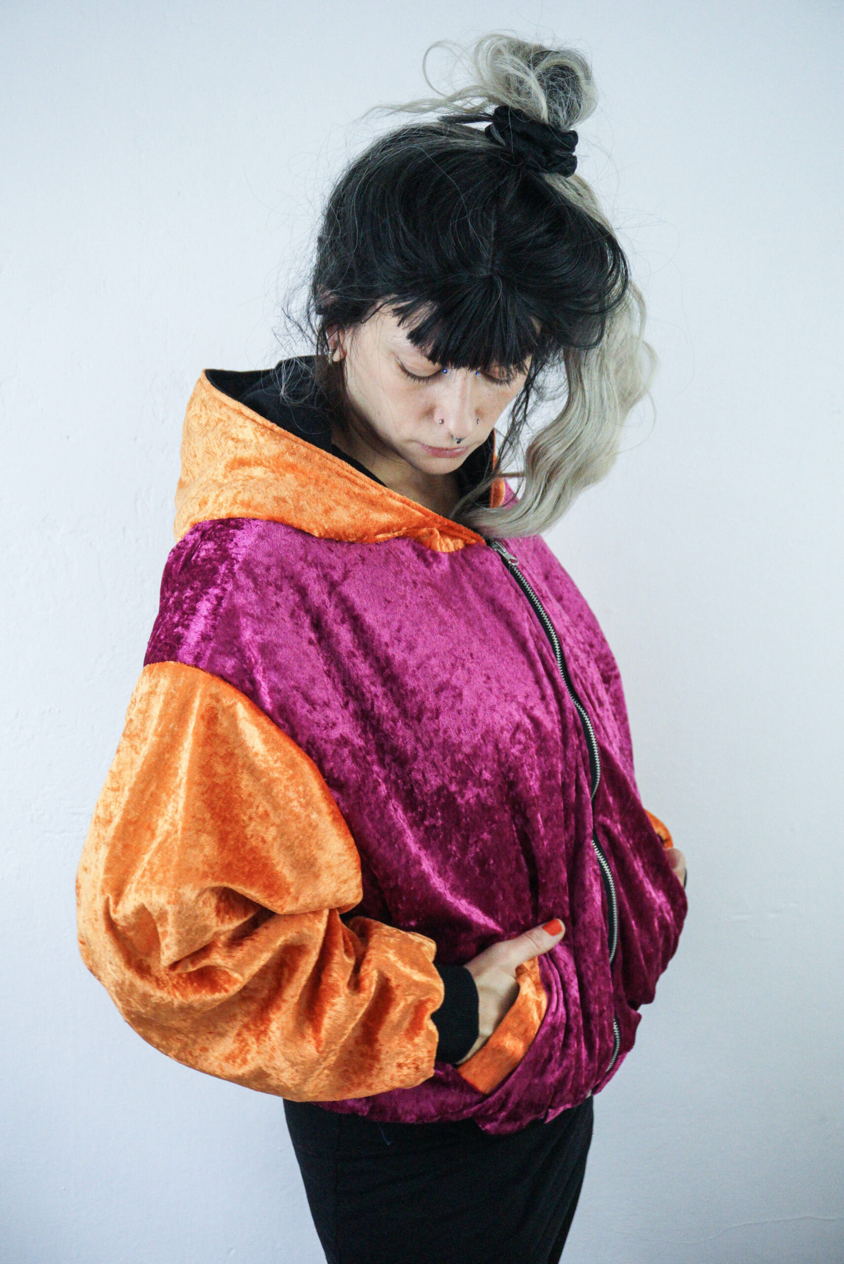 velour bomber hoodie -