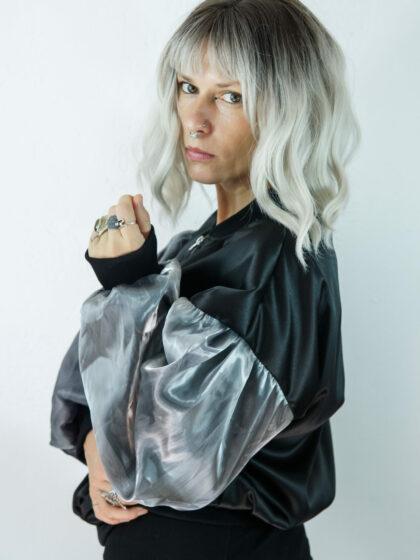 bomber jacket// silver puff
