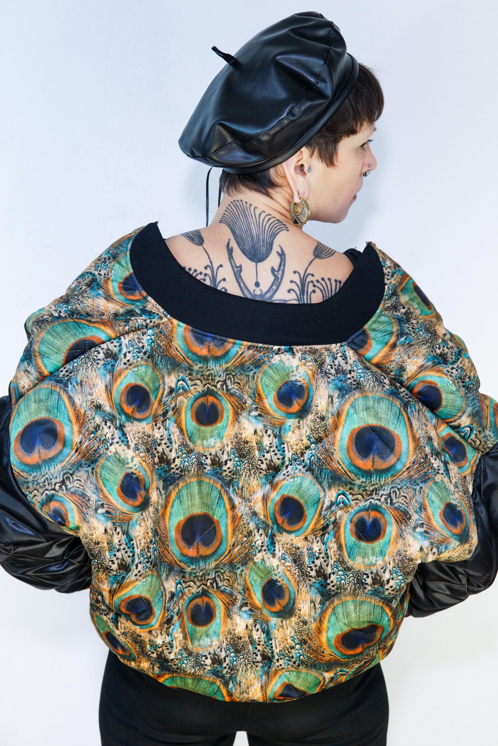 pillow jacket// peacock feathers