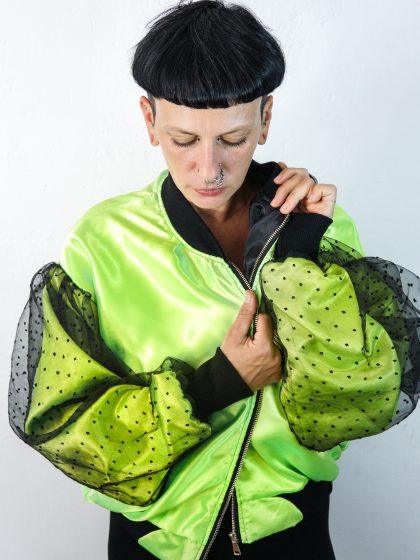 Bomber jacket with puff sleeves// neon green